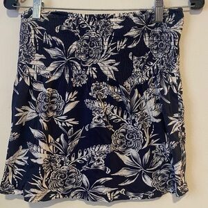 Smocked top Floral Print strapless top - Navy Blue/White
